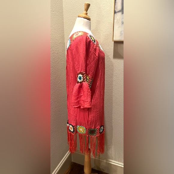 NEW Boho Crochet Fringe Colorful Swim Coverup Dress S - Picture 3 of 6